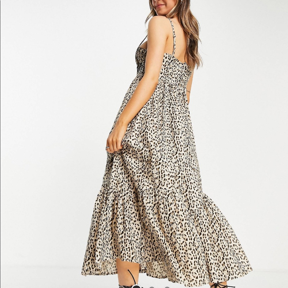 ASOS cami maxi sundress with pintucks in leopard print size 12